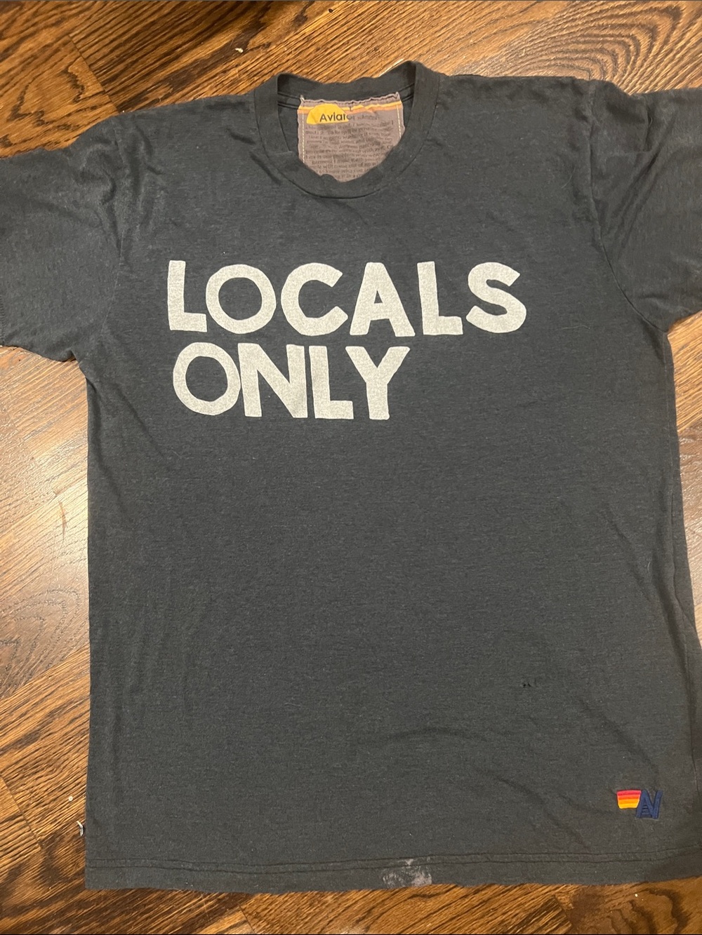 Aviator Nation Black Tee with White 'LOCALS ONLY' Graphic
